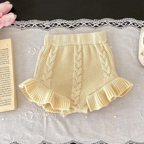Vista 2 de Ashmyova Pantalones cortos de punto con volantes para bebés y niñas pequeñas