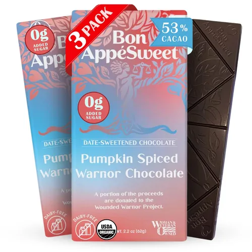 Vista 22 de Bon AppéSweet Barra de Chocolate Endulzada con Dátiles - Mejor que el Chocolate con Leche 2.2 Onzas (Pack de 3) Orgánico, Sin Azúcar Añadida