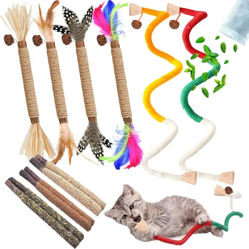 Vista 7 de 10Pcs/50g Cat Toys Kitten Freeze Dried Catnip Cat Grass Teething Stick Treat for Indoor Cats Edible Removal Hairballs Kitten Toys Kitty Chew for