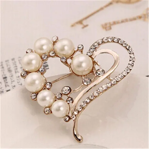 Vista 4 de Journey Studio - Broche de corazón con diamantes de imitación de perlas de diamantes de imitación broche de bufanda de corazón para mujer accesorios