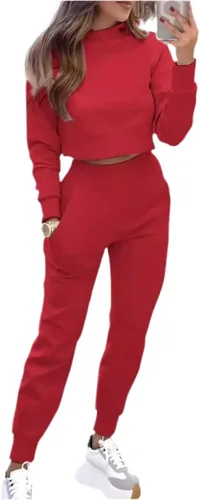 Vista 3 de Conjunto de sudadera y pantalón corto casual elegante, de dos piezas, con bolsillos, 95% poliéster, 5% elastano, ligeramente elástico