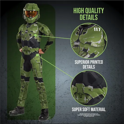 Vista 3 de Disguise Halo Infinite Master Chief - Disfraz de personaje inspirado en videojuegos, tamaño pequeño, talla S (4-6), color verde y negro