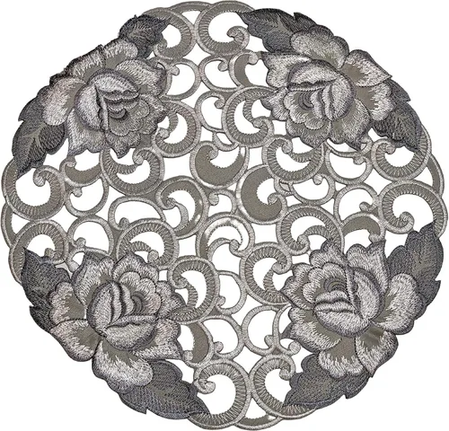 Vista 7 de Camino de chimenea con rosas de corte gris plateado en material hecho a mano, tamaño 84 x 27 pulgadas