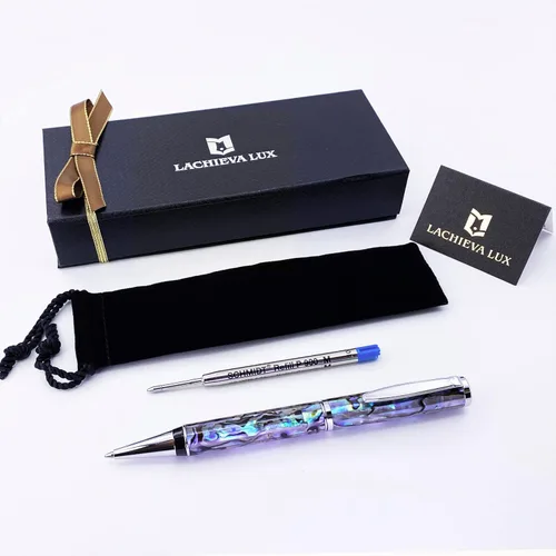 Vista 3 de Bolígrafo LACHIEVA LUX de concha de abulón, regalo de lujo para hombres y mujeres, recarga alemana P900M de 1.0 mm, bolígrafo ejecutivo en caja