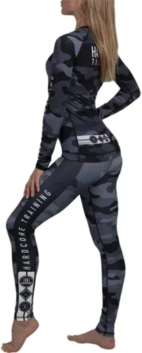 Vista 12 de Hardcore Training Camiseta de compresión de manga larga para mujer, capa base de compresión, ajustada, yoga, correr, gimnasio, entrenamiento