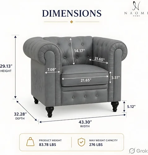 Vista 3 de Naomi Home Emery Chesterfield - Juego de sofá de dos plazas, color gris