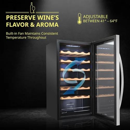 Vista 3 de SCHMÉCKÉ Refrigerador de vino con compresor de 28 botellas con cierre – Gran bodega independiente para vino tinto, blanco, champán o espumoso
