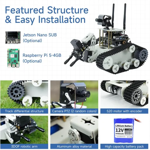 Vista 5 de Yahboom Proyecto programable DIY ROS Starter Tank Chassis Robot con cámara AI para Jetson Nano B01 Reconocimiento Seguimiento OpenCV MediaPipe