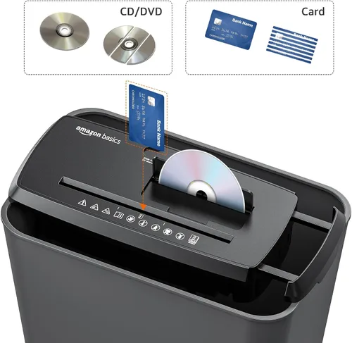 Vista 6 de Amazon Basics Trituradora de papel cortado en tiras de 8 hojas, CD y tarjetas de crédito con apagado automático, diseño compacto, portátil, sin