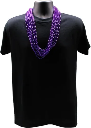 Vista 2 de Mardi Gras beads 33 pulgadas 0.276 in redondo púrpura metálico 6 docenas (72 collares)