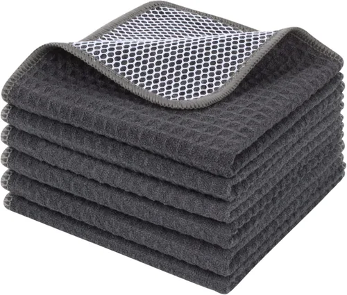 Vista 41 de KinHwa Paños de cocina para platos, paños de microfibra absorbentes de secado rápido, trapos de cocina con lado de limpieza de poliéster, ideal