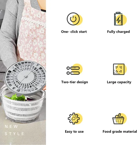 Vista 5 de Molinillo eléctrico para ensaladas, 4 L, gran capacidad, cargable por USB, lavadora y secadora para el hogar y cocina (gris)