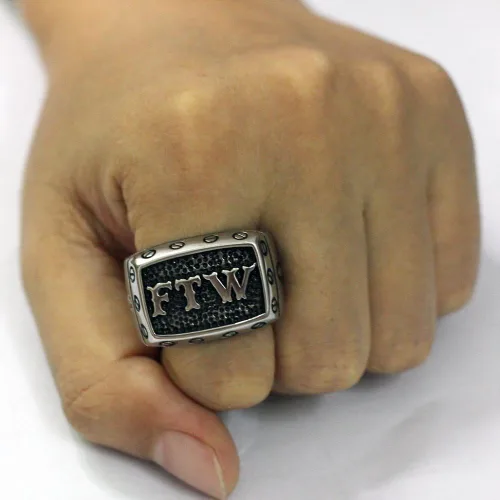 Vista 5 de enhong Anillos de acero inoxidable 316L para hombre, Outlaw Punk FTW, plata para motociclista, joyería de motocicleta US 7, 8, 9, 10, 11, 12, 13
