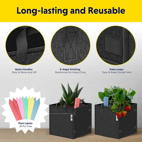 Vista 3 de iPower GLGROWBAGCUBIC3X5 - Paquete de 5 bolsas cuadradas de cultivo de 3 galones, macetas de tela gruesa con asas para jardín interior y exterior