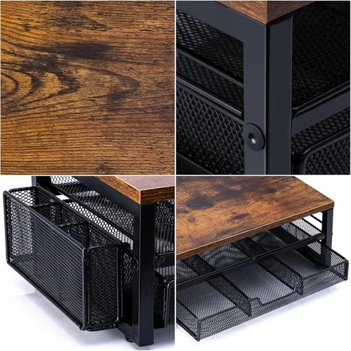 Vista 6 de ARCOBIS Elevador de monitor con cajones y soportes para bolígrafos, soporte para monitor de computadora de metal de madera y malla