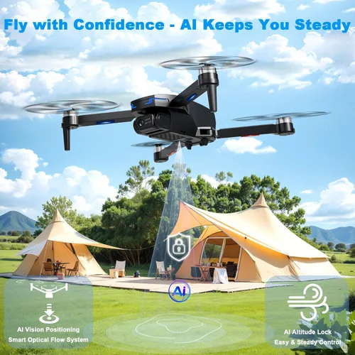 Vista 3 de Dron con flujo óptico AI y control de voz/gestos AI, cámara FPV FHD de 1080P para niños principiantes y adultos, motor sin escobillas plegable RC