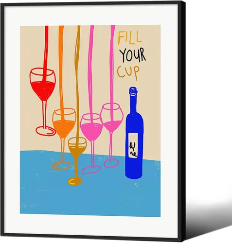 Vista 14 de MWZUPQ Póster de cóctel colorido de moda, retro, lindas copas de vino, lienzo, arte de pared, llena tu taza, pinturas impresiones de bares, cocina