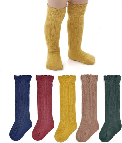 Vista 14 de EPEIUS Calcetines altos hasta la rodilla para bebés y niños pequeños (paquete de 3/5)