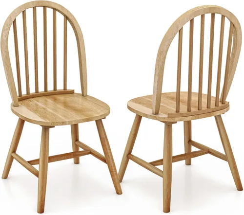Vista 17 de Juego de 2 sillas de comedor de roble de 18 pulgadas, sillas Windsor de madera con respaldo de husillo para isla de cocina de campo