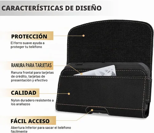 Vista 4 de Perilogics Funda magnética de nailon para teléfono con clip para cinturón Negro