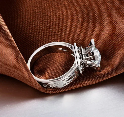 Vista 3 de Anillo de oro blanco estilo solitario Torre Eiffel con AAA redondo cúbico de cristal de circón de boda anillo de compromiso joyería de moda