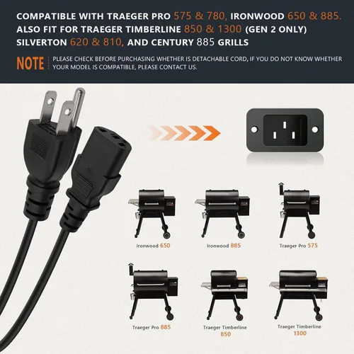 Vista 2 de YAOAWE Cable de alimentación de repuesto para parrilla de pellets para Traeger, cable de alimentación de parrilla de interior compatible con Traeger