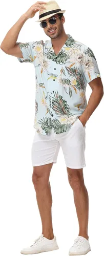 Vista 4 de MCEDAR Hawaiian Shirt for Men Regular Fit Short Sleeve Button Down Summer Beach Tropical Aloha Shirts S-3XL