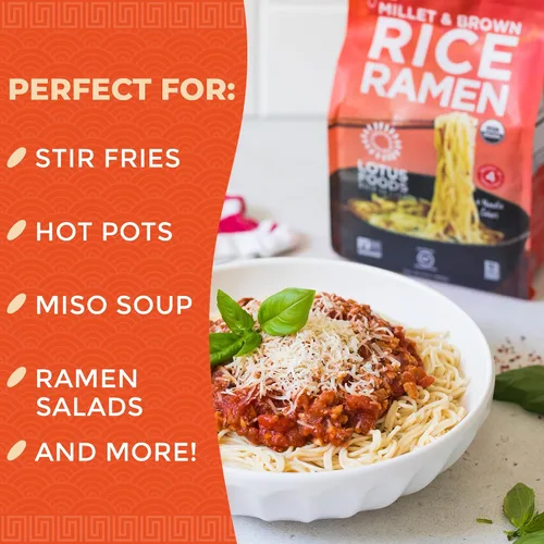 Vista 5 de Lotus Foods Ramen orgánico de mijo y arroz integral, fideos ramen sin gluten, fideos ramen de grano entero, ramen vegano orgánico, fideos de arroz
