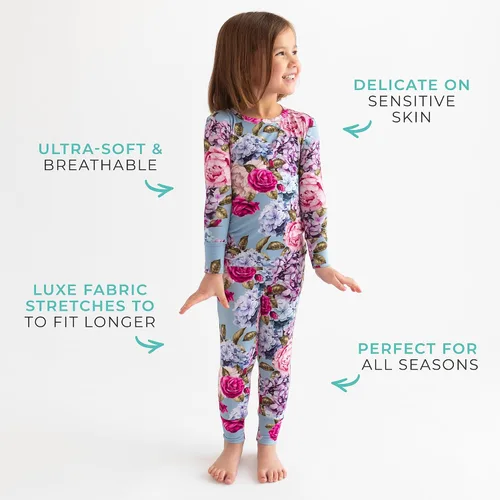 Vista 102 de Posh Peanut Pijamas para niñas, suaves, de viscosa de bambú para niños, pijamas a juego de manga larga para niñas