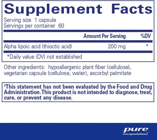 Vista 2 de Pure Encapsulations Ácido alfa lipoico 200 mg – 200 mg ALA – Apoyo hepático y antioxidante* – para la salud nerviosa y metabolismo de carbohidratos