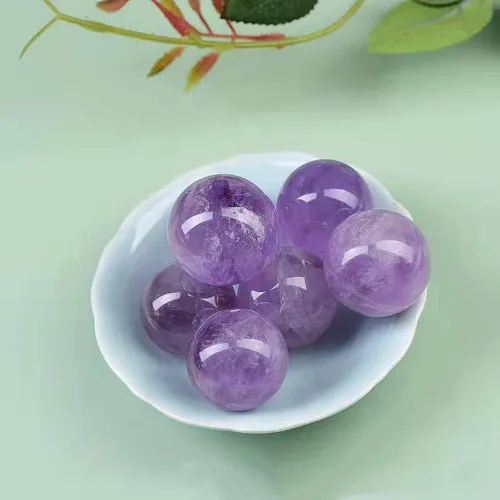 Vista 3 de Bolas Baoding de cristal de amatista de 1.4 pulgadas, pequeñas bolas curativas de cuarzo morado, bolas de mano para terapia de manos, alivio