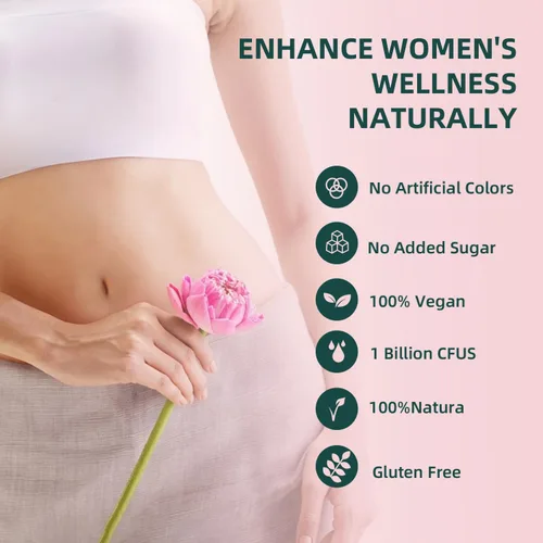Vista 3 de Gomitas para Mujeres para Equilibrio del pH, Probiótico Premium para la Salud Femenina Vaginal, Apoyo Inmunológico, Vegano, Sin Gluten, Sabor a Piña