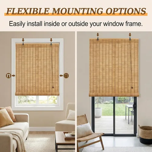 Vista 4 de HIAPES Persianas de bambú para ventana interior, persianas de bambú para ventanas interiores, tamaño personalizado, persianas enrollables fáciles