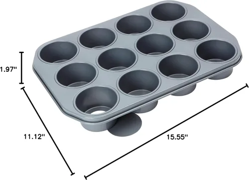 Vista 3 de Baker's Pride - Molde profesional de 12 tazas de postre antiadherente de calibre pesado de 3 x 1.75 pulgadas con bases sueltas
