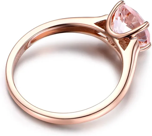 Vista 2 de Anillo de compromiso de morganita rosa de corte redondo, oro rosa macizo de 14 quilates, anillo de promesa de boda, garra de bola, anillo Reco