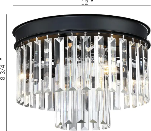 Vista 3 de MEXO Lámpara de techo de cristal empotrada con acabado negro, lámpara de cristal de 2 niveles para sala de estar, dormitorio, comedor, pasillo