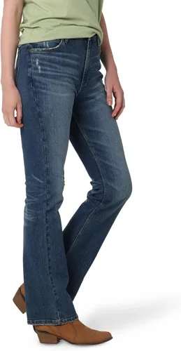 Vista 2 de Wrangler Jeans de bota de tiro alto para mujer, Cabaña Cobalto Plaid