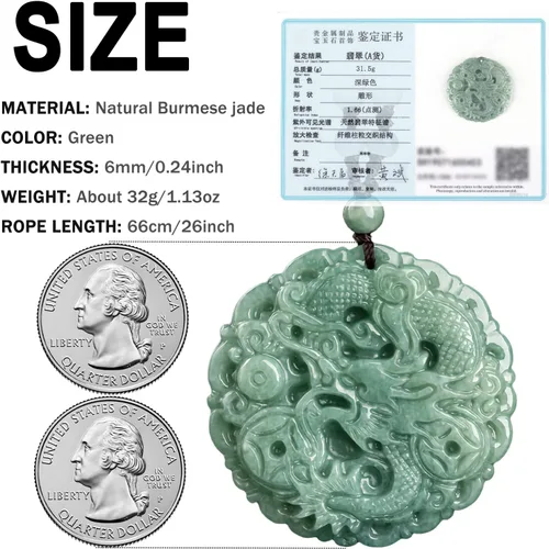 Vista 5 de BJIMIDTI Collar con colgante de jade para hombres y mujeres, collar de piedra curativa de jadita de hielo de grado A genuino con certificado