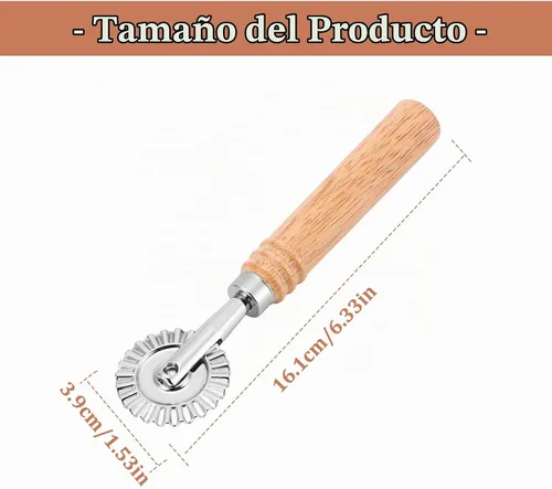 Vista 7 de SHANGSKY Rueda cortadora de repostería, rueda de corte de ravioles con mango largo de madera, cortador de pasta, bola de masa para hacer encaje