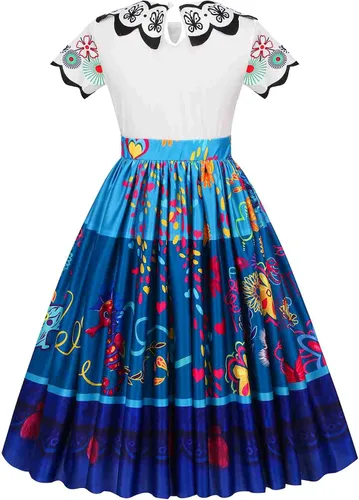Vista 4 de Mirabel Costume Dress Encanto for kid Isabela Madrigal Dress Up Halloween Princess Cosplay for Child With Glasses Earrings