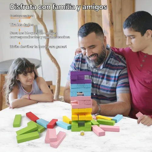 Vista 2 de Gentle Monster Juegos de mesa apilables coloridos de madera, bloques de construcción para niños y niñas, 54 bloques de equilibrio de madera, juguete