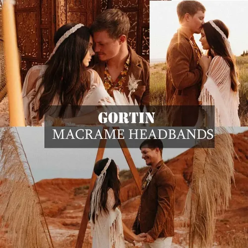 Vista 6 de GORTIN Diademas bohemias de macramé, velo de macramé blanco, diadema hippie, macramé, novia, velo de boda, despedida de soltera, accesorios