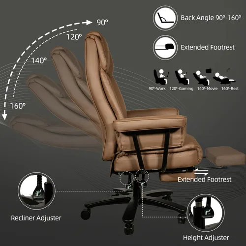 Vista 3 de Silla de oficina reclinable con reposapiés, sillas de escritorio de oficina en casa grandes y altas, 400 libras con respaldo alto, asiento ancho