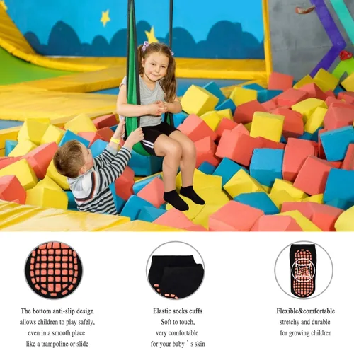 Vista 4 de SkiBeaut Calcetines de trampolín para niños, 4 pares de calcetines antideslizantes antideslizantes con agarre pegajoso, para entrenamiento descalzo