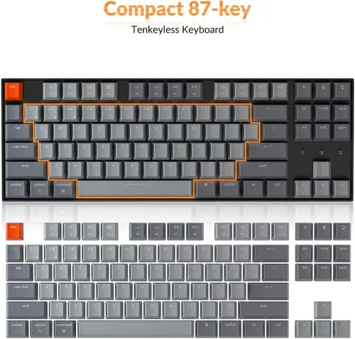 Vista 2 de Keychron Teclado mecánico K8 inalámbrico intercambiable en caliente Bluetooth 5.1USB con cable, teclado de computadora Tenkeyless de 87 teclas