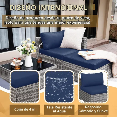 Vista 4 de UDPATIO Juego de muebles de patio de 5 piezas, sofá modular de mimbre para todo tipo de clima, sofá modular para exteriores en forma de L