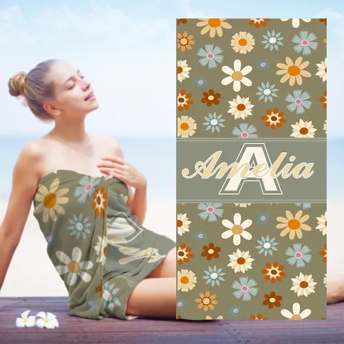 Vista 21 de Toallas de playa personalizadas para bebé niña con nombre para niños y adultos, toalla de baño de algodón con flores de acuarela personalizadas