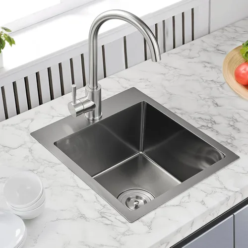 Vista 9 de Fregadero de barra empotrable de 13 × 15 pulgadas negro - Fregadero de cocina pequeño de montaje superior de un solo cuenco, hecho a mano de acero