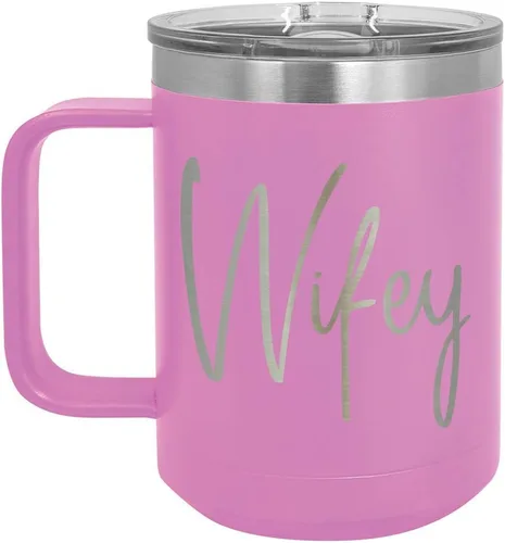 Vista 14 de WIFEY B Negro 15 oz taza de café w/tapa superior deslizante Taza de café de viaje aislado Ideas de regalo de cumpleaños o Navidad de mujeres