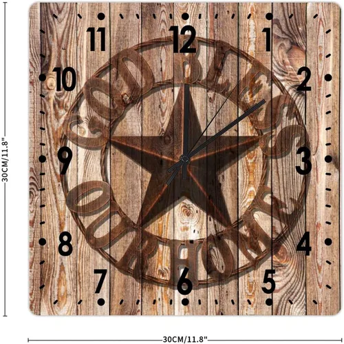 Vista 2 de Reloj de pared digital de PVC Texas Star sin tictac, funciona con pilas, reloj de pared cuadrado rústico, fácil de leer, decoración de pared retro